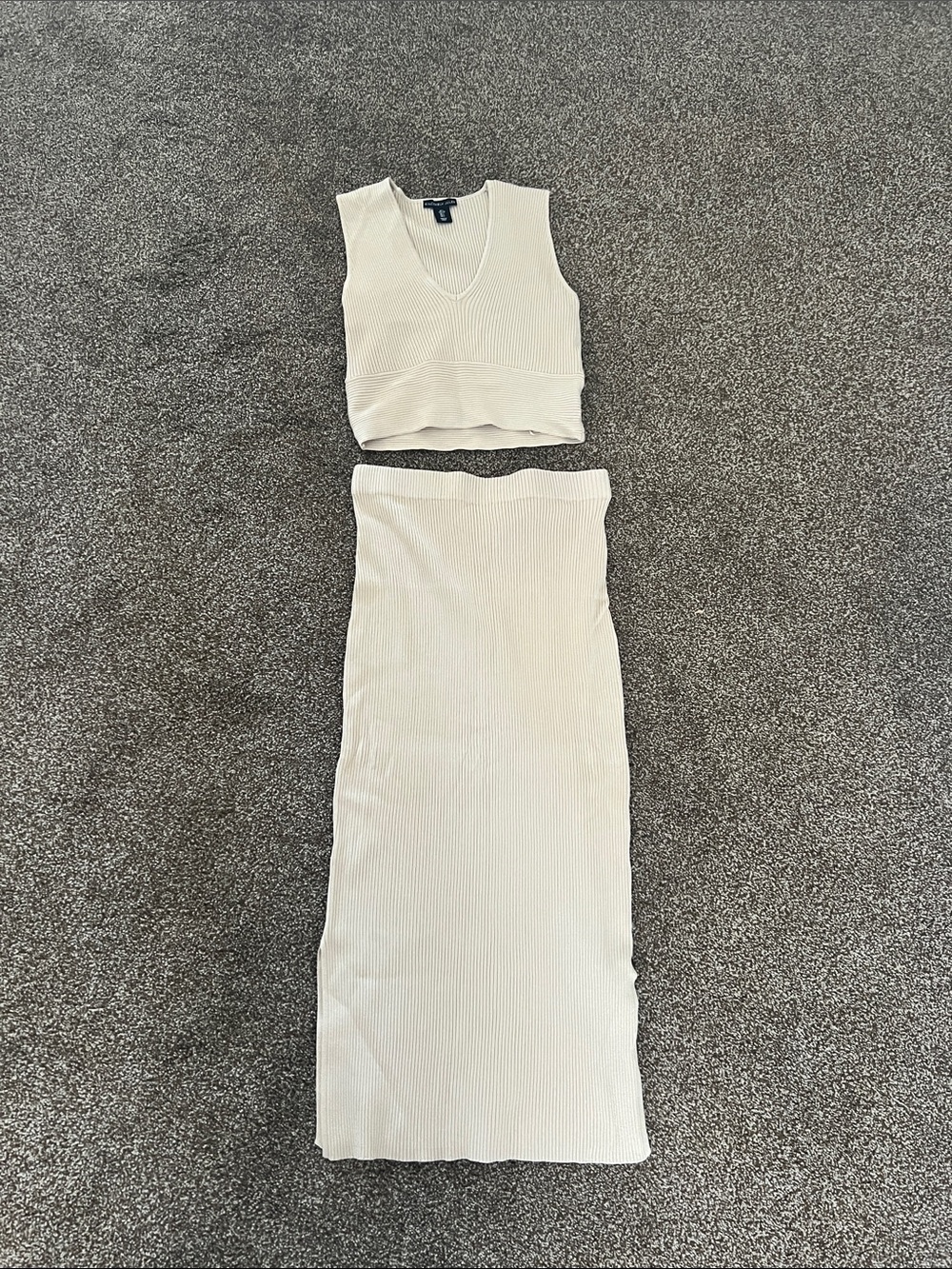 Sincerly Jules Cream Ribbed Two-Piece Skirt Set